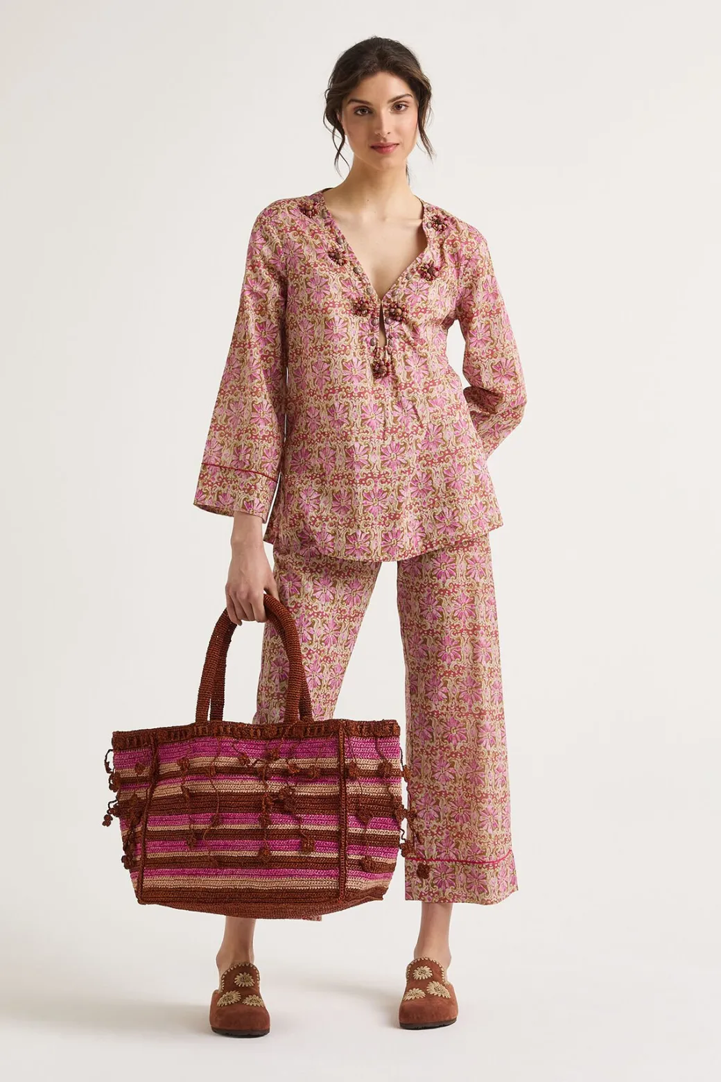 Maliparmi Sacs Shopping | SAC SHOPPING STRIPE FLOWER RAFFIA